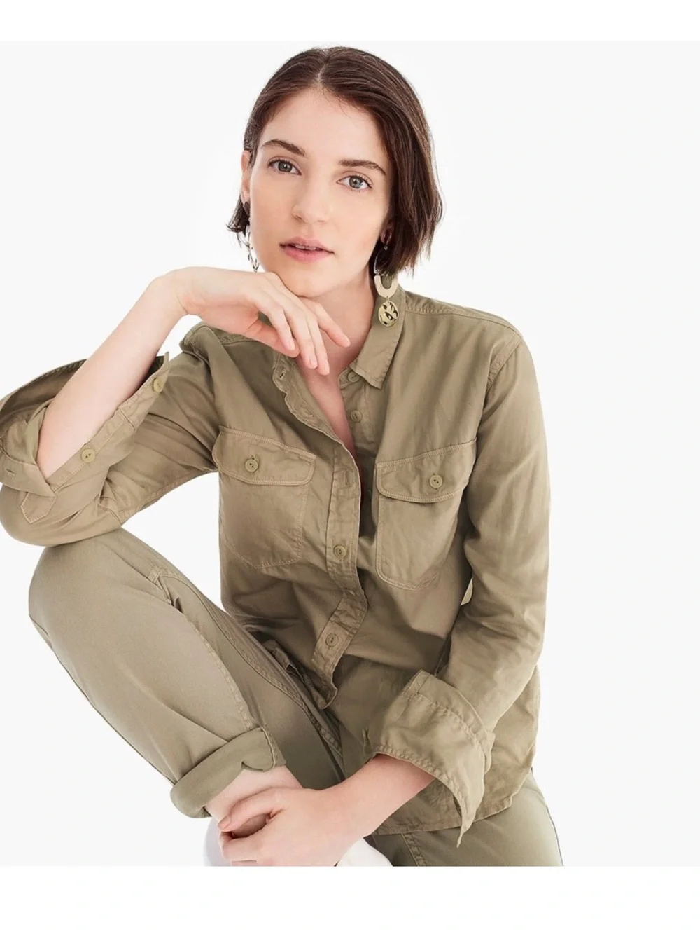 J.Crew Boyfriend Utility Shirt in British Khaki NEW M